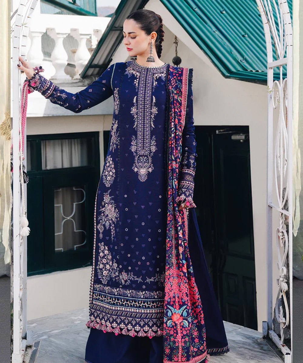 Dhanak-3PC Embroidered Shirt with Digital Printed Wool Shawl -3122