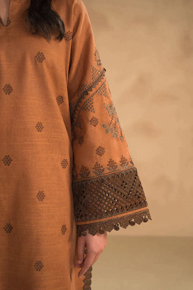 3PC Dhanak Embroidered suit with Digital Printed Wool Shawl-1313
