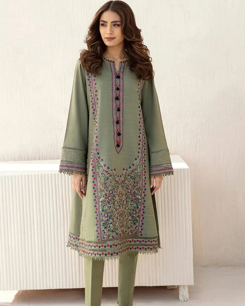 Dhanak 3PC Embroidered Shirt With Dhanak Plain Dupatta-1290