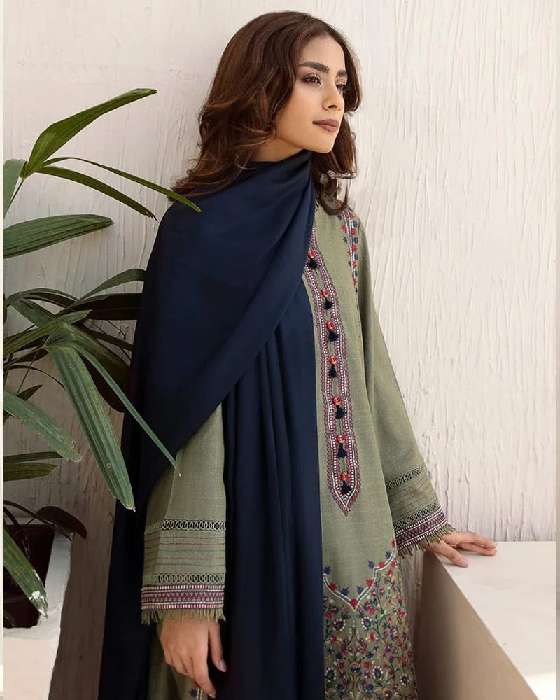Dhanak 3PC Embroidered Shirt With Dhanak Plain Dupatta-1290