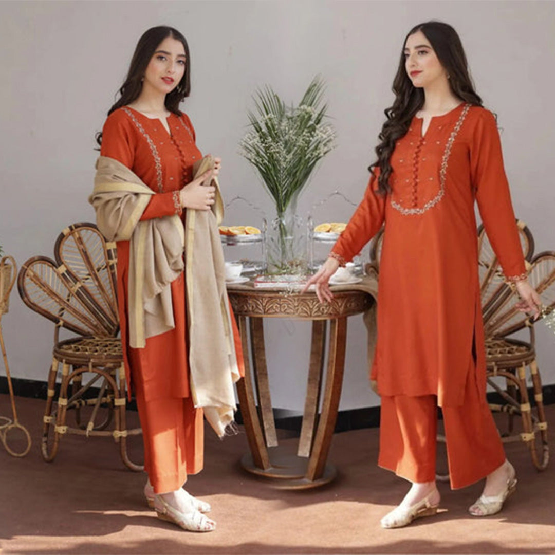 AISLING Dhanak 3PC Embroidered With Wool Shawl-1291