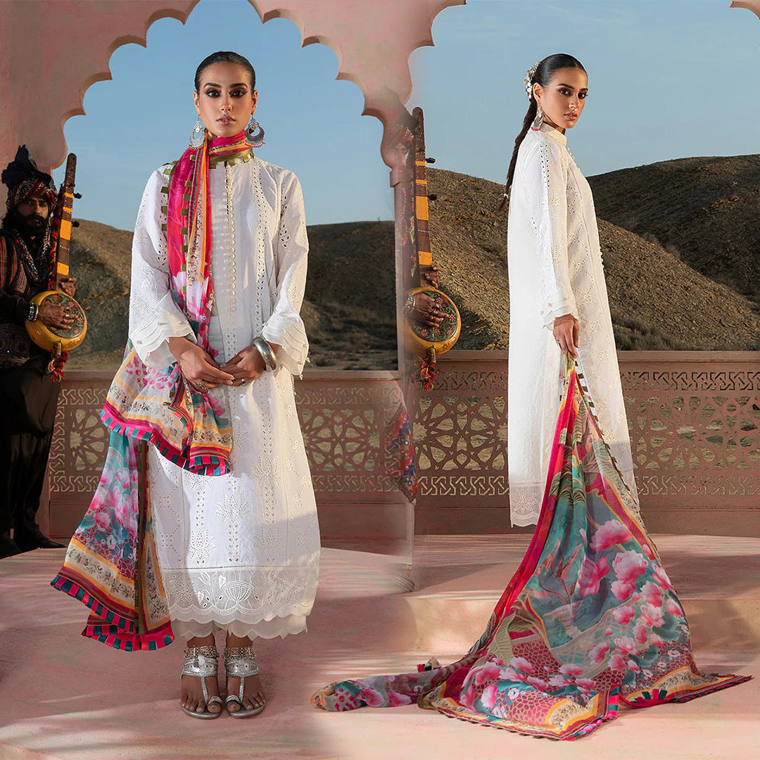 Warda Saleem Dhanak 3PC Chikankari Embroidered With Digital Printed Wool Shawl-104