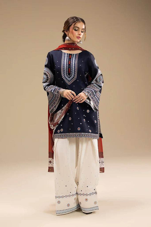 Dhanak-3PC Embroidered Shirt with Digital Printed Wool Shawl-3324