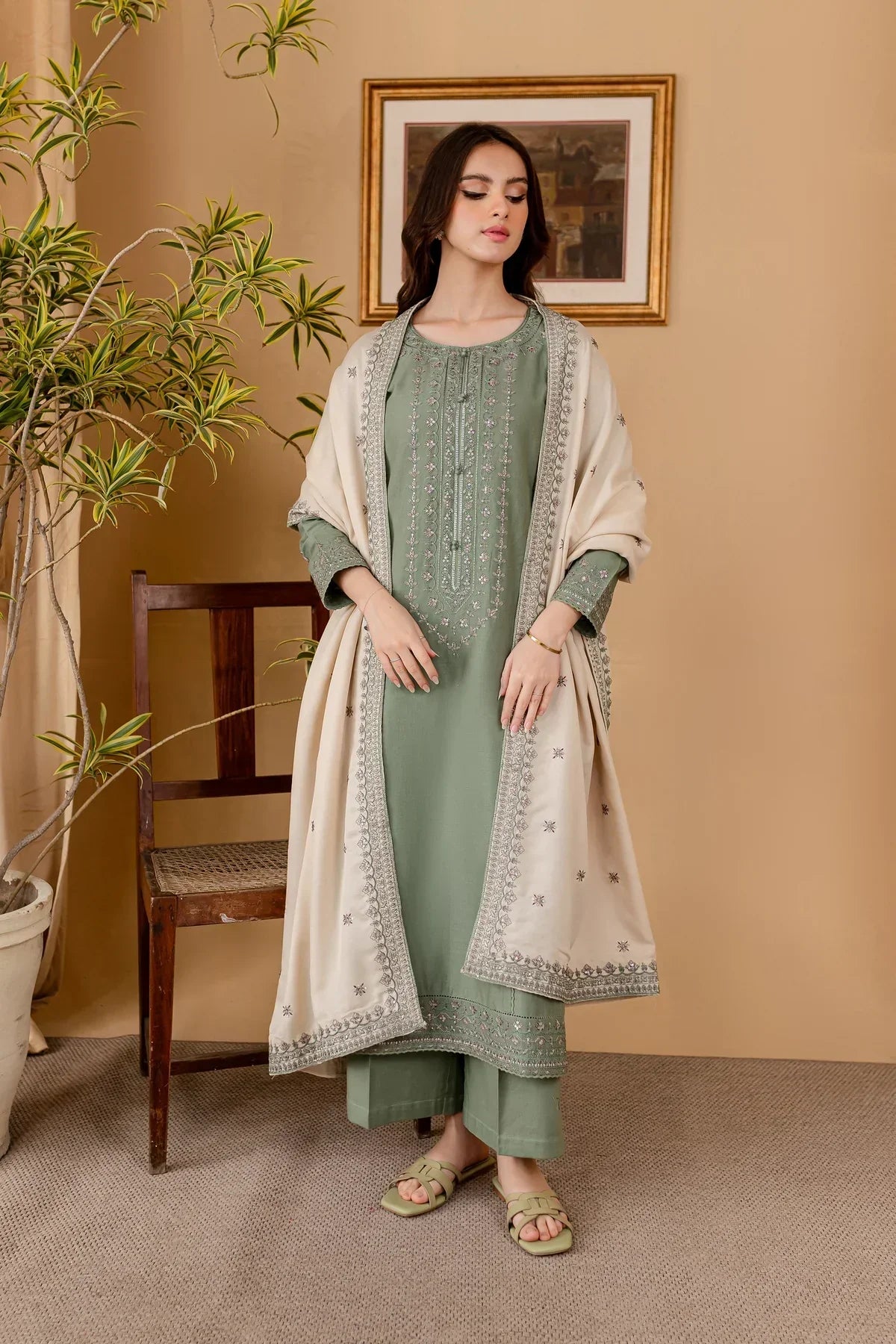 Batik 3Pc Lawn Embroidered With Lawn Embroidered Dupatta-1059