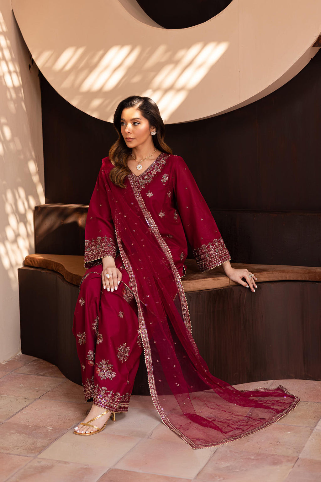 Dhanak -3PC Embroidered Shirt With Organza Embroidered Dupatta-3370