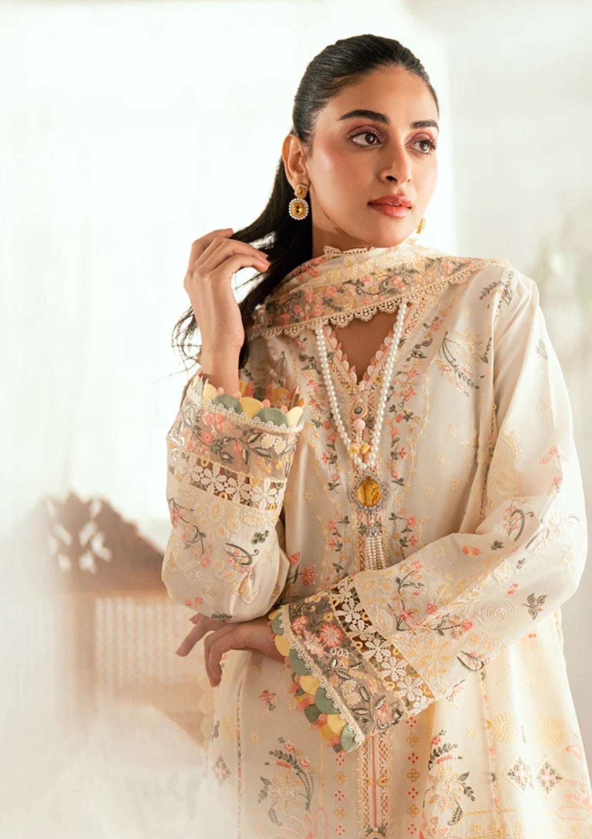Dhanak-3PC Embroidered Shirt with Organza Embroidered Dupatta- 3368
