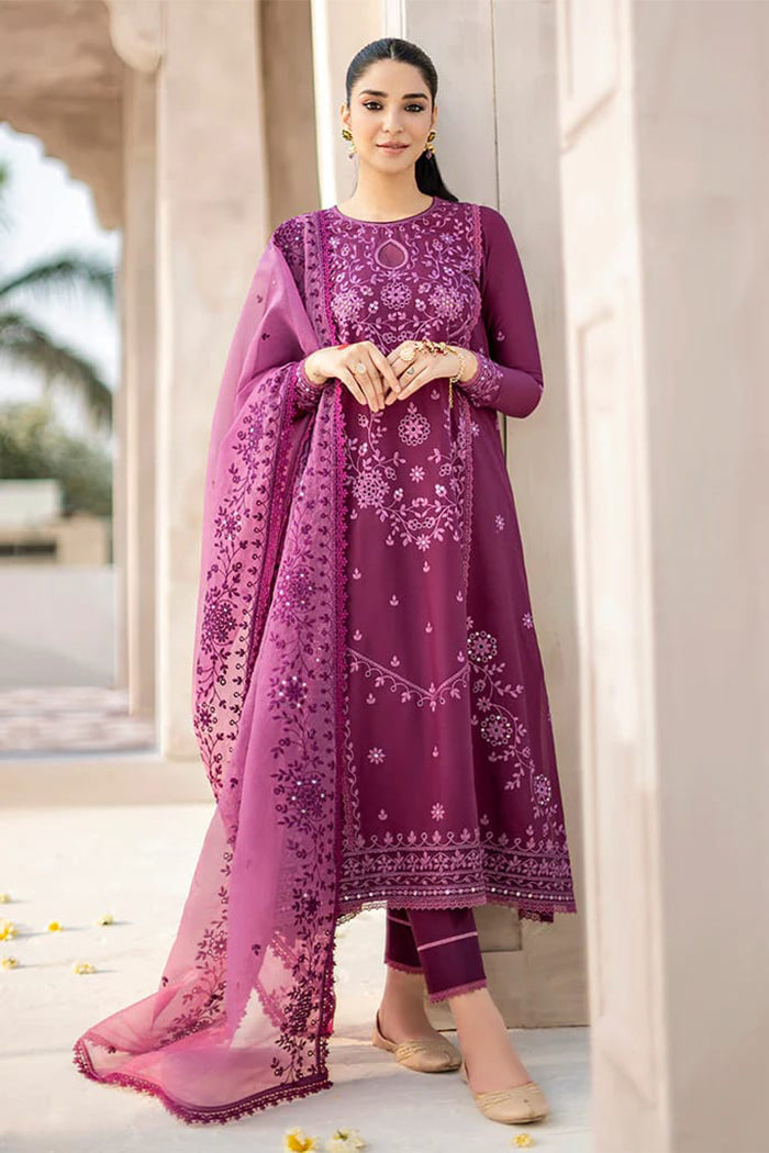 Dhanak-3PC Embroidered Shirt with Organza Embroidered Dupatta- 3242