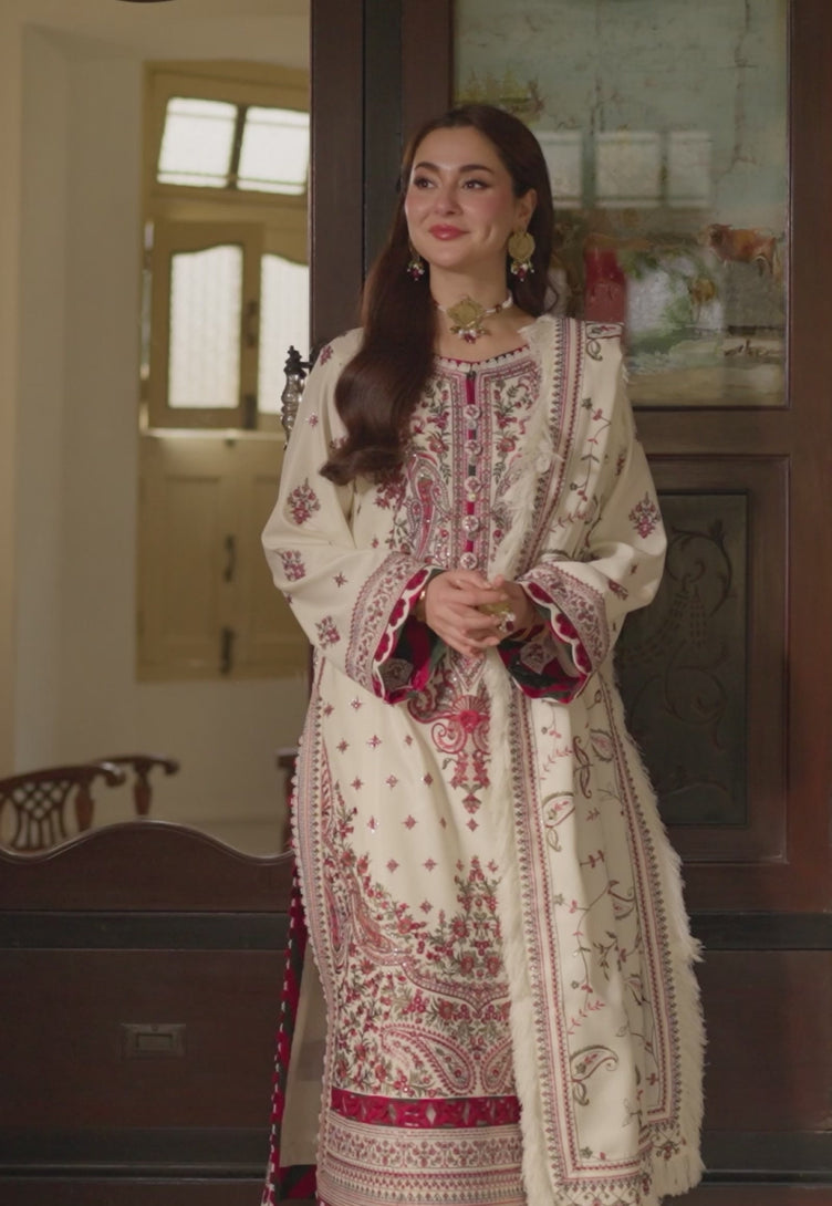 Dhanak-3PC Embroidered Shirt with Digital Printed Wool Shawl - 3222