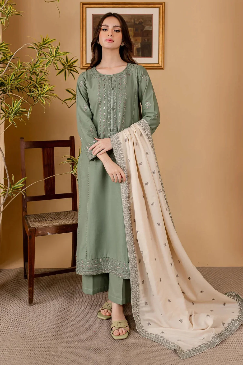 Batik 3Pc Lawn Embroidered With Lawn Embroidered Dupatta-1059