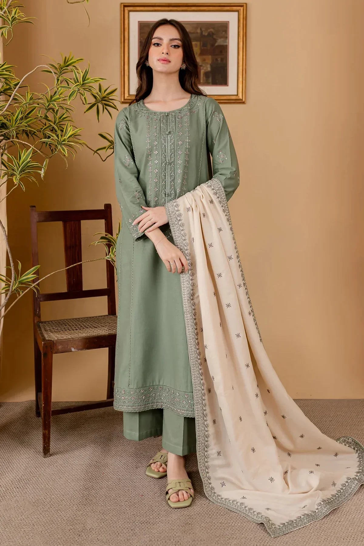 Batik 3Pc Lawn Embroidered With Lawn Embroidered Dupatta-1059