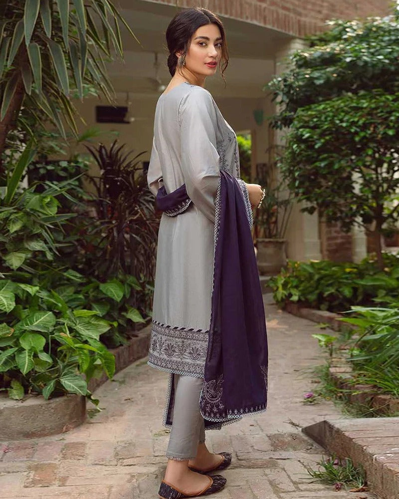 Linen 3PC Embroidered Shirt with Chiffon Embroidered Dupatta -578