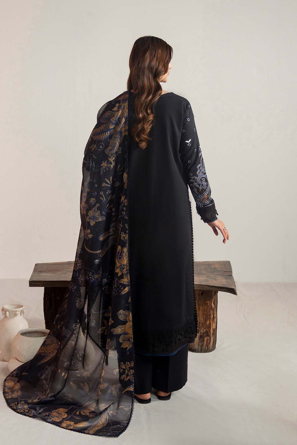 Dhanak-3PC Embroidered Shirt with Digital Printed Wool Shawl- 3365