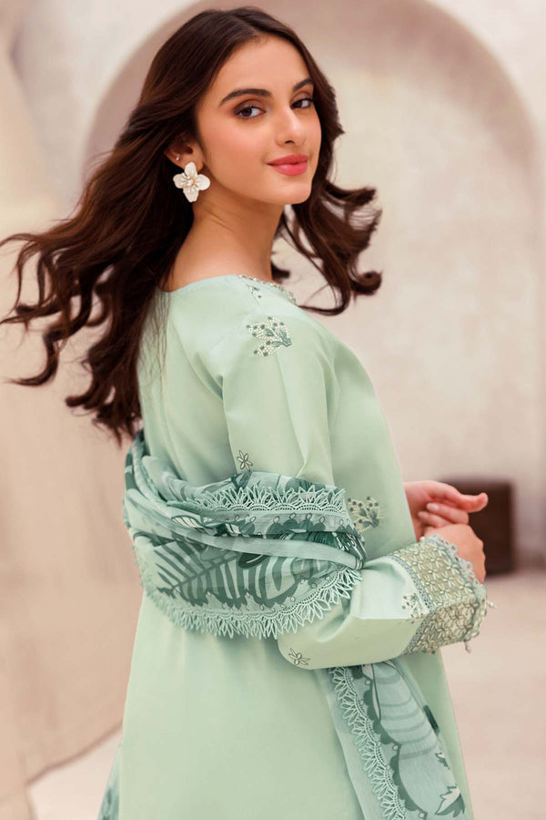 Dhanak-3PC Embroidered Shirt with Digital Printed Wool Shawl - 3279