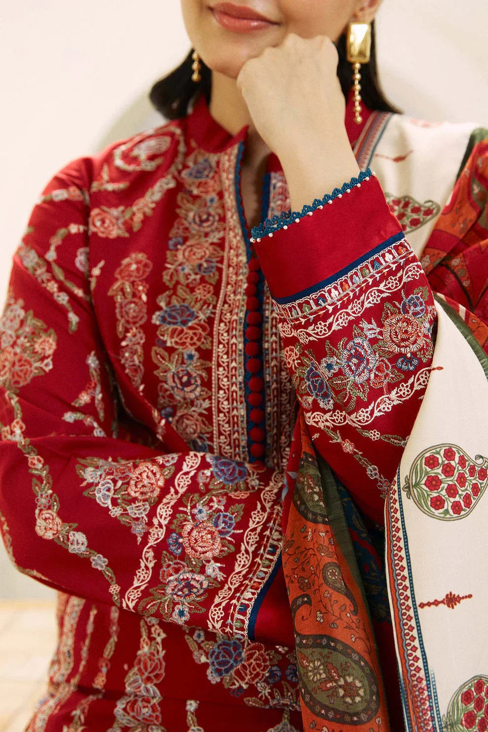 Dhanak 3PC  Embroidered Shirt With Digital printed wool shawl-659