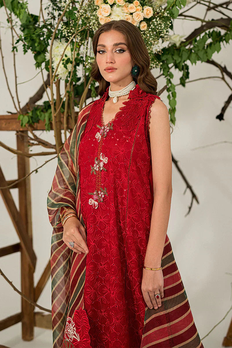 MUSHQ 3PC Chikankari Embroidered With Digital Printed Organza Dupatta-111