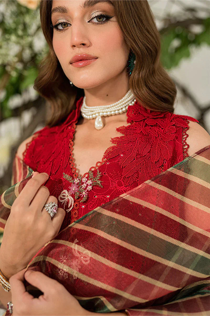 MUSHQ 3PC Chikankari Embroidered With Digital Printed Organza Dupatta-111
