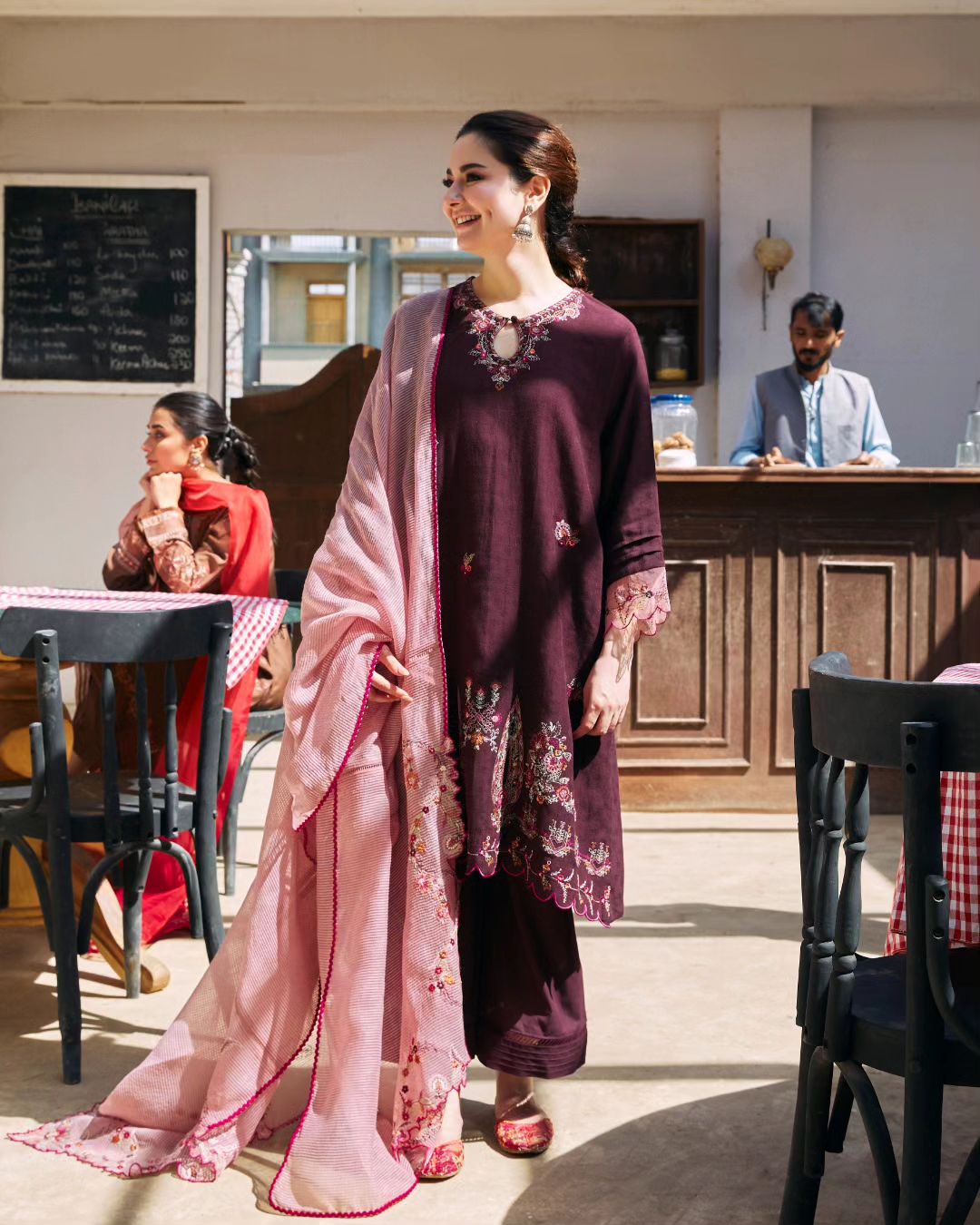 Dhanak-3PC Embroidered Shirt with Organza Embroidered Dupatta- 3420