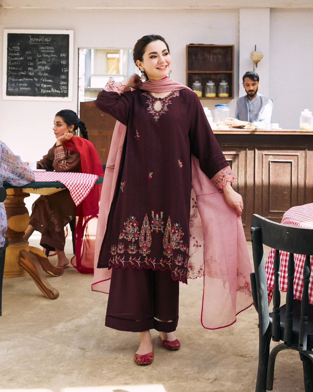 Dhanak-3PC Embroidered Shirt with Organza Embroidered Dupatta- 3420