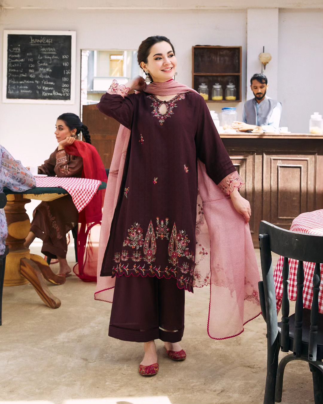 Dhanak-3PC Embroidered Shirt with Organza Embroidered Dupatta- 3420