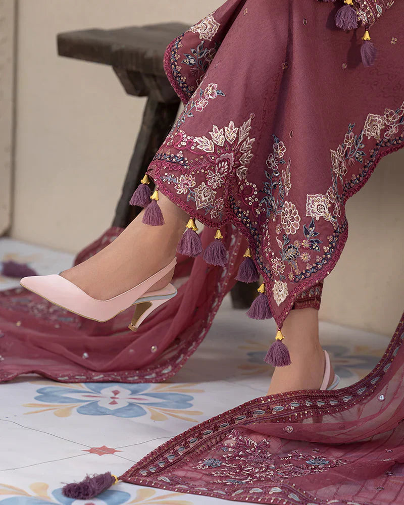 Dhanak-3PC Embroidered Shirt with Chiffon Embroidered Dupatta-3286