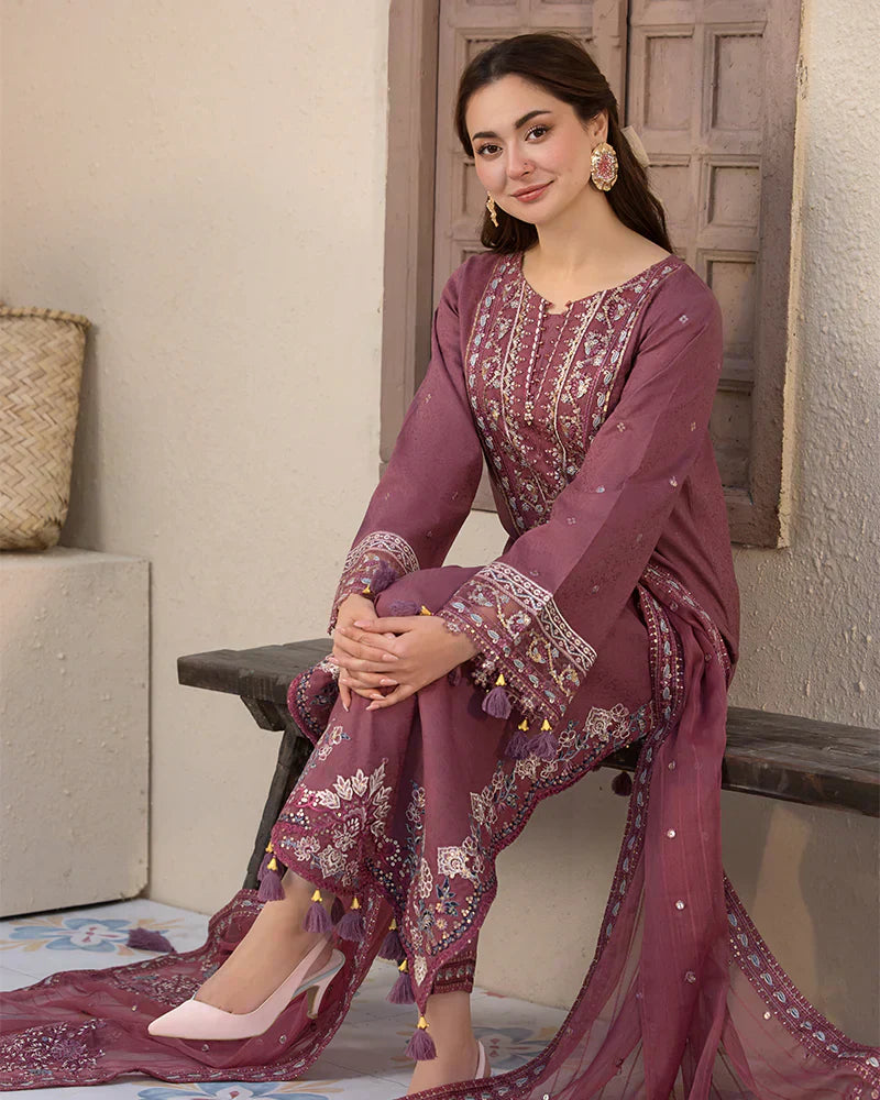 Dhanak-3PC Embroidered Shirt with Chiffon Embroidered Dupatta-3286