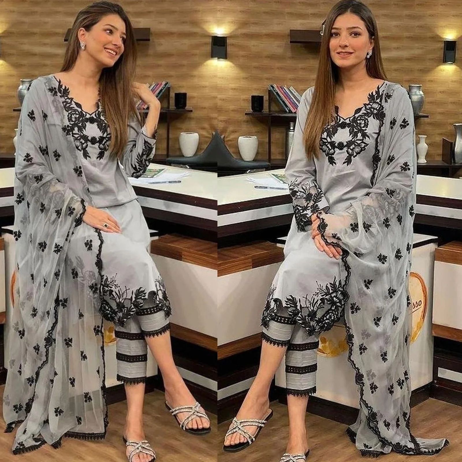 Linen 3PC Embroidered Shirt with Chiffon Embroidered Duaptta-925