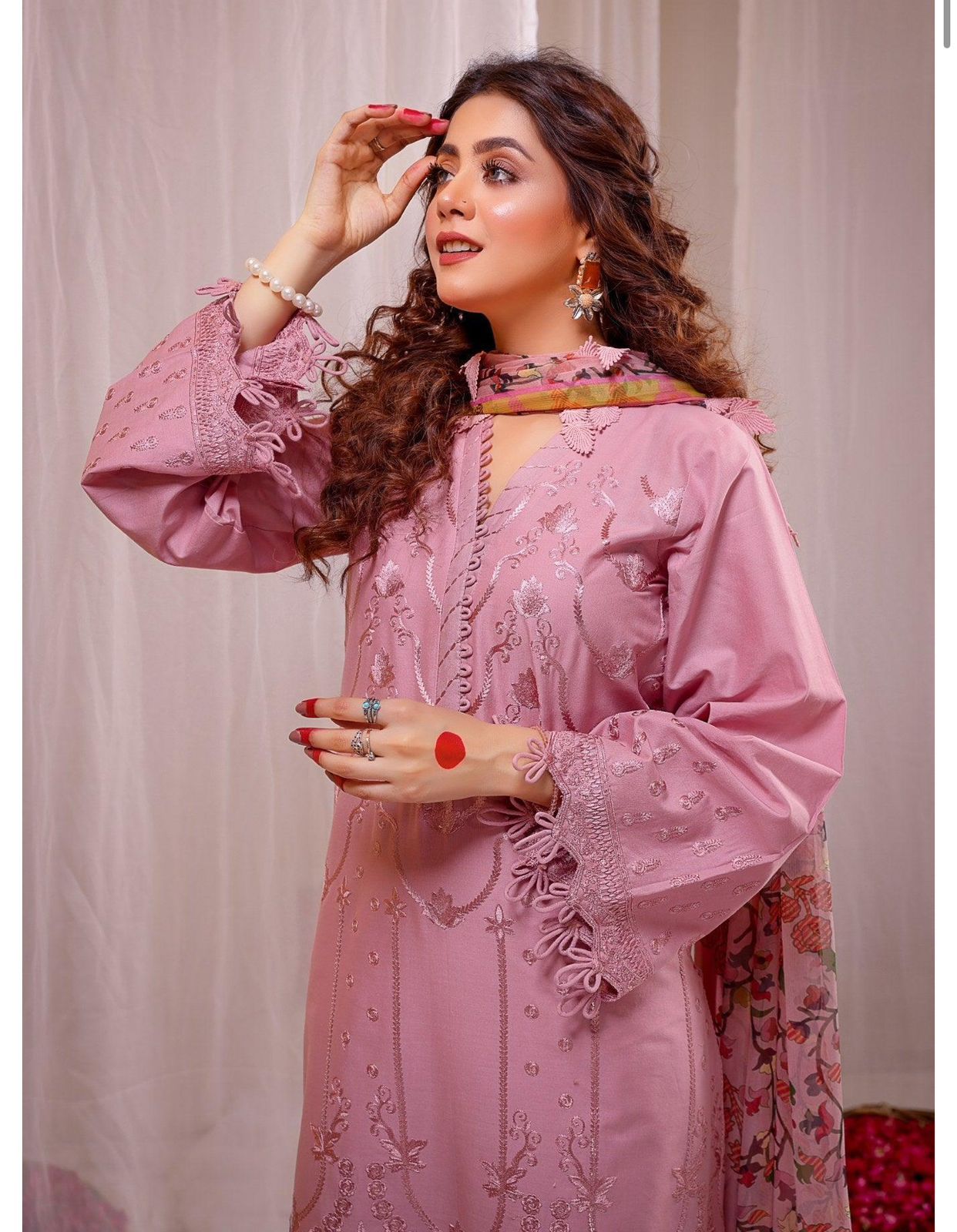 IDEAS CREATIVE Dhanak 3PC Embroidered With Digital Printed Shawl-664