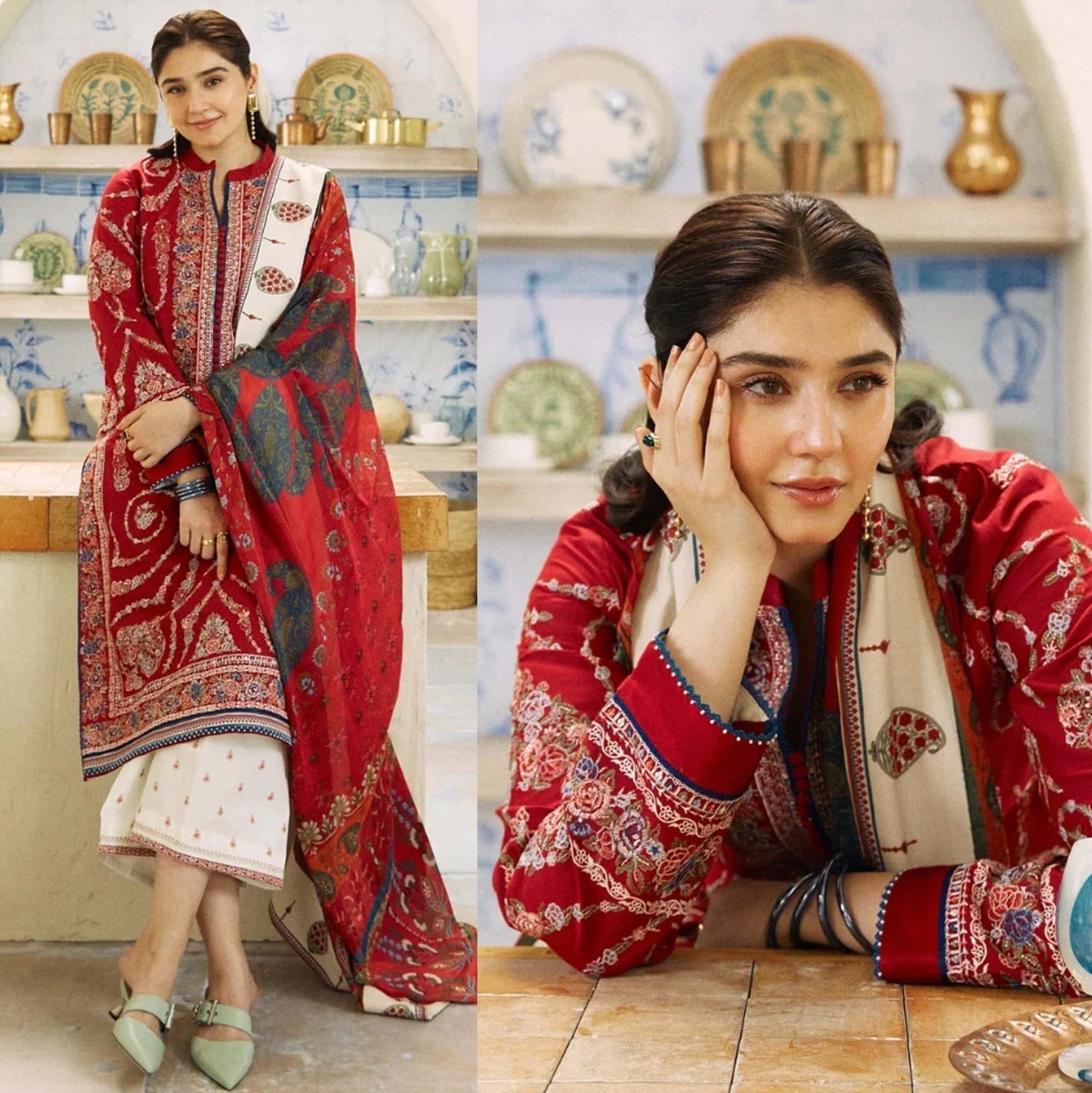 Dhanak 3PC  Embroidered Shirt With Digital printed wool shawl-659