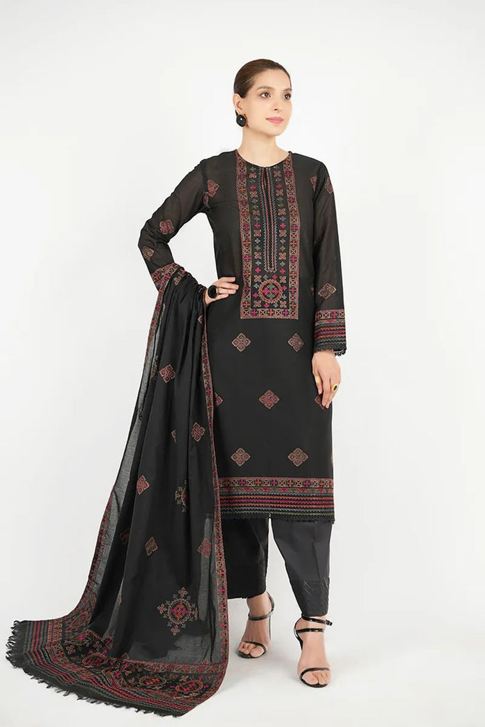 Dhanak-3PC Embroidered Shirt with Dhanak Embroidered Dupatta -3383
