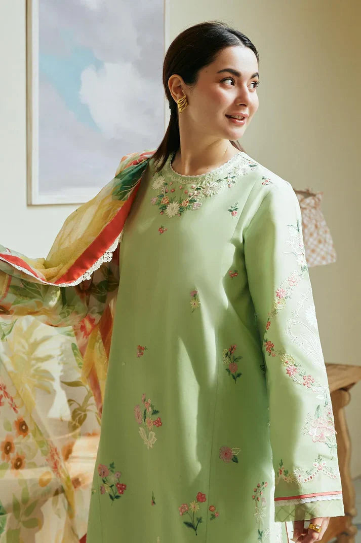 Dhanak-3PC Embroidered Shirt with Digital Printed Wool Shawl - 3238