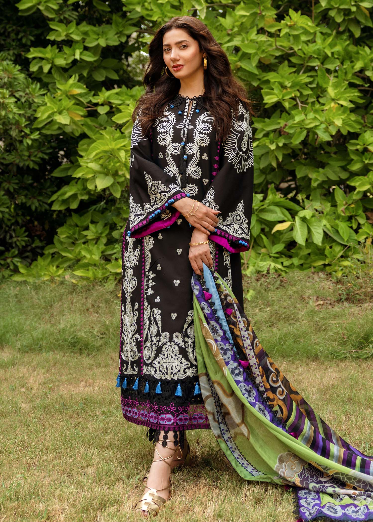 Dhanak-3PC Embroidered Shirt with Digital Printed Wool Shawl-3253
