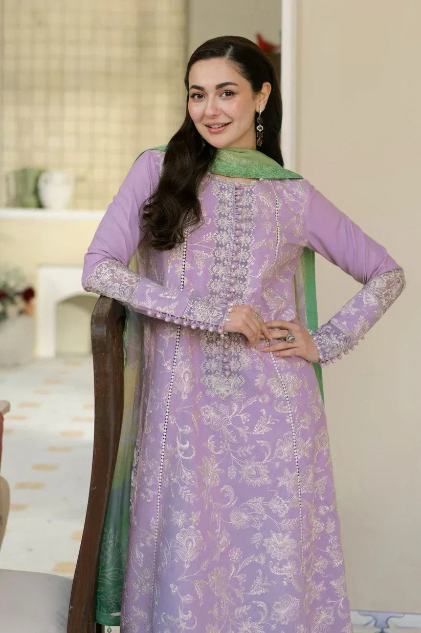 Dhanak-3PC Embroidered Shirt with Digital Printed Wool Shawl - 3307